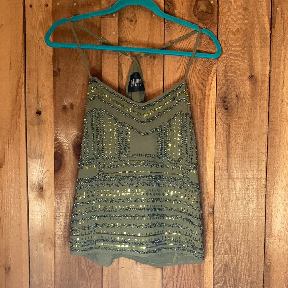 Beaded Green Adjustable Tank-top